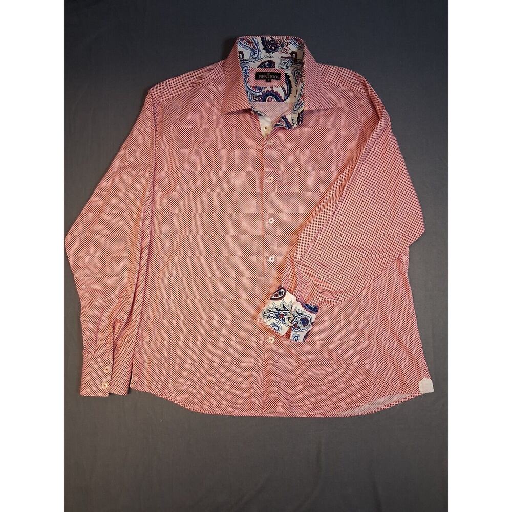 Bertigo Paisley Collar Red Geomatric Pattern Polo Shirt 100% Cotton Size XL